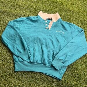 Vintage 90s Sweatworks Womens Blue Rugby Sweatshirt Pullover L/XL USA Made
